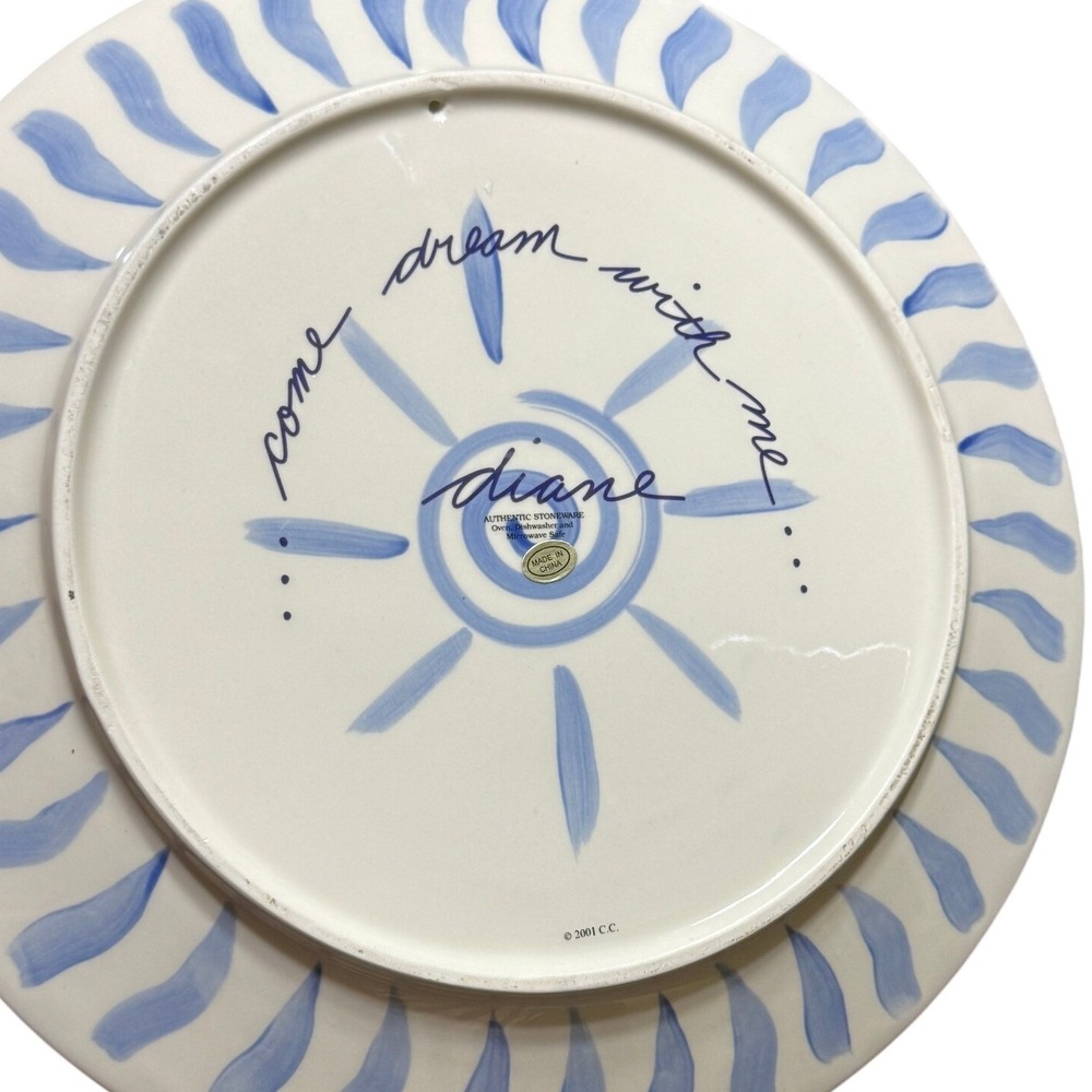 Diane Stoneware Plate 12" Blue Fish Floral Hand-painted Kissing Fish - Picture 3 of 3